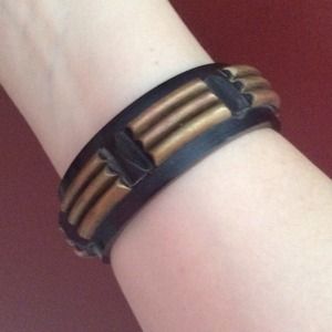 Black and antique bronze bangle bracelet