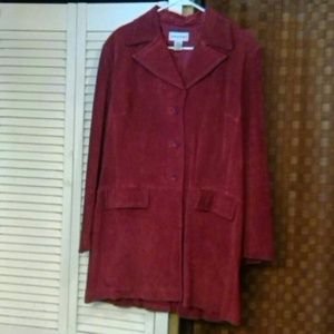Red suede trench coat