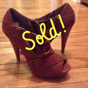 Sold!Cognac Charlotte Russe open toe booties. Hot!