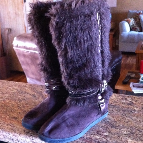Brown furry boots