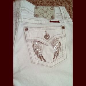 Miss Me White Fallen Angel Wing Stretch Capris