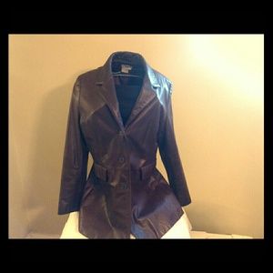Genuine Leather Coat, burgundy