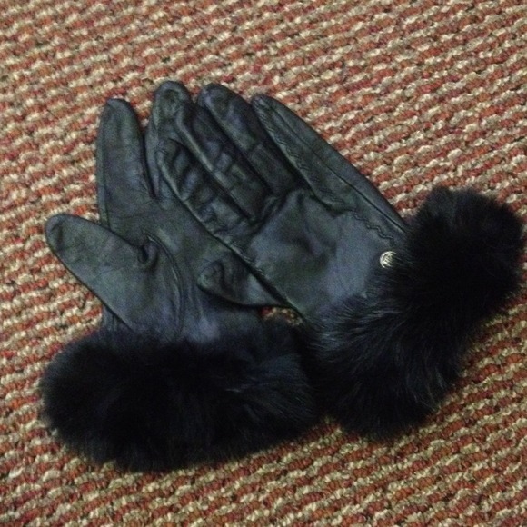 Genuine leather fur gloves