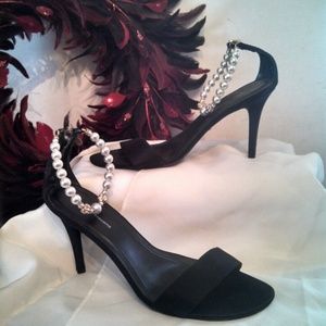 Beaded strap heels, zip back heels