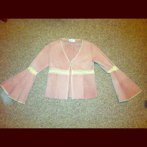 Pink leather jacket with bell sleeves