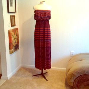 LOFT Navy and Brick Striped Sundress. Size S