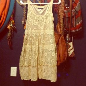 Tan embroidered lace dress