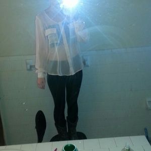 Long-sleeve sheer peach top