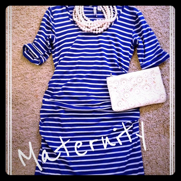 Blue and white maternity dress