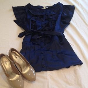 Navy Ruffle Top