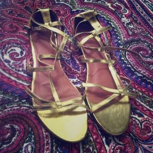 New Gold Gladiator Sandals. Double Strap Ankle