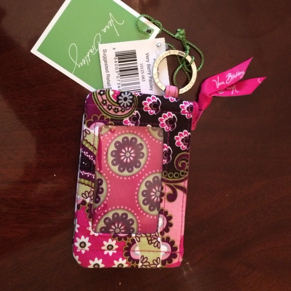 Vera Bradley Very Berry Paisley Zip ID Case new