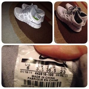 White and grey nike free runs size 6