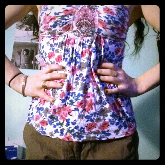 Floral beaded tube top
