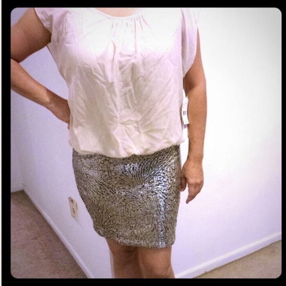 NEW DRESS: sequin skirt & sheer beige top _1 piece - Picture 2 of 4