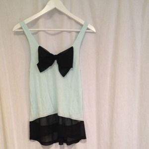 H&M aqua blue blouse with a black bow