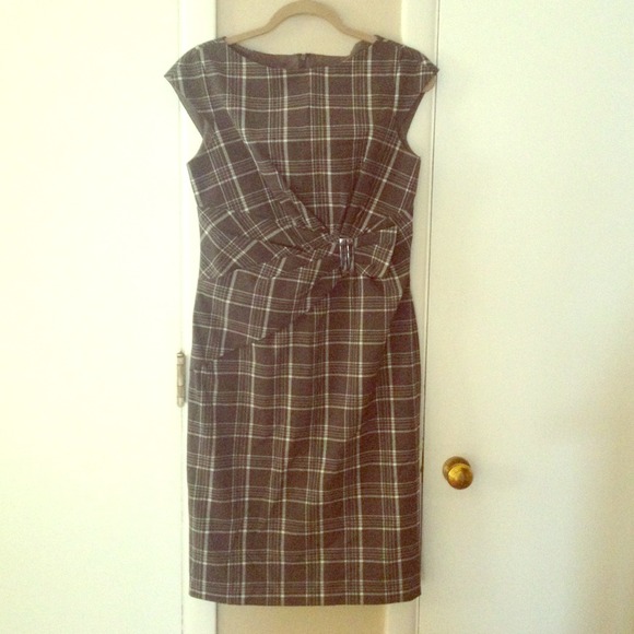 Anne Klein grey plaid dress with fitted skirt NWOT