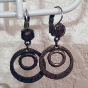 Cute Bronze Earrings w Brown Jewel