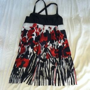 Silk crisscross strap dress with pleated skirt