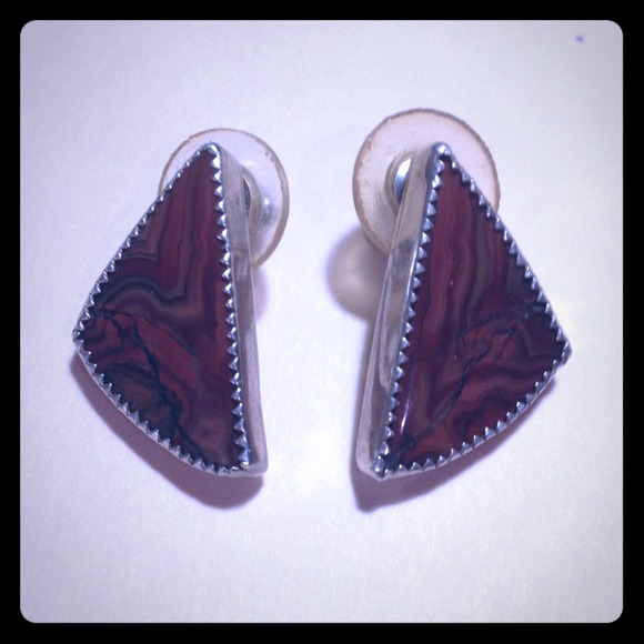 Silver & Rust Colored Stone Earrings