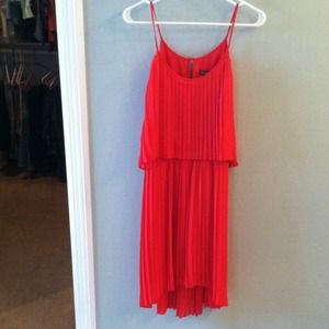 Red pleated Express dress.