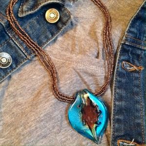 🎉HP🎉Turquoise Glass Pendant with Necklace.