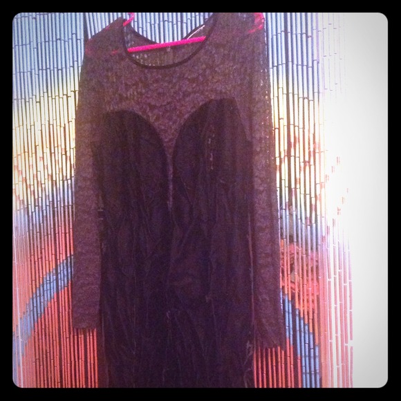 SALE! Black velvet deep plunge lace dress