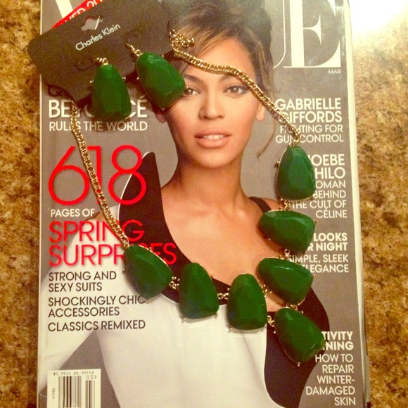 Emerald & Gold Statement Necklace/Earrings Set - Picture 1 of 4