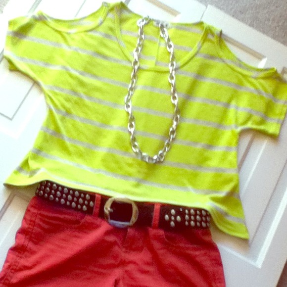 Neon off the shoulder tee shirt