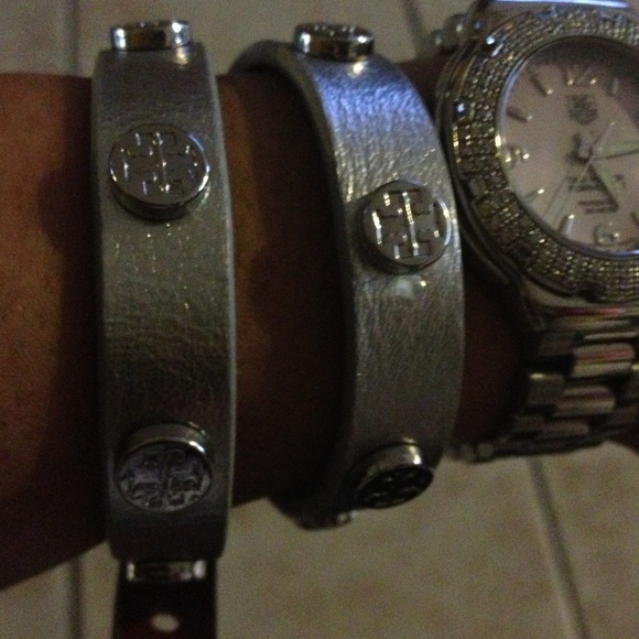 Reposh!  Tory Burch silver leather bracelet.
