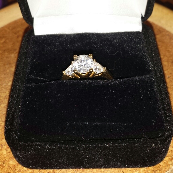 BUNDLED Tri - stone cz ring set in 14k gold