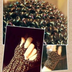 Hand Knit 5 piece glove+cap