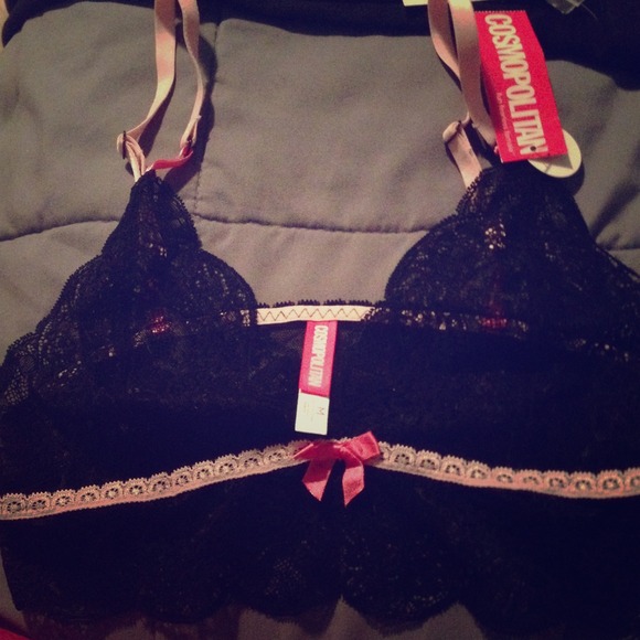 Black lace with pink trim bralette