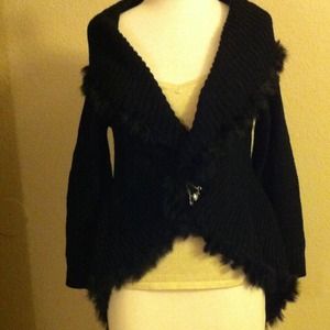 Black sweater with faux fur trim
