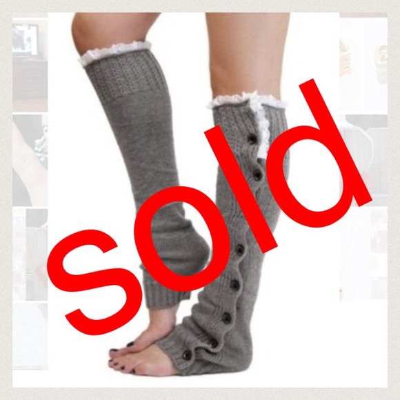 Light Grey Knit Lace Button Leg Warmer