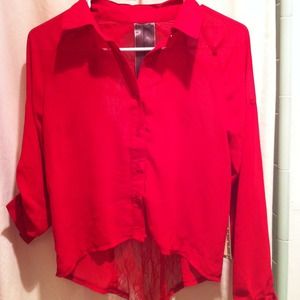 Red chiffon top with lace back