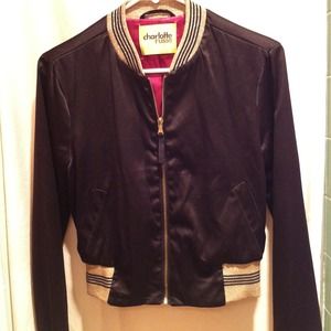 Zip up black jacket with gold sleeve detailing