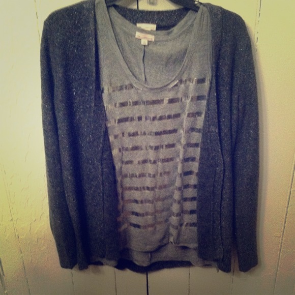 ❤️SOLD❤️GAP Metallic Striped Tank and Cardigan