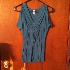 Blue tie back dressy shirt! Very cute!