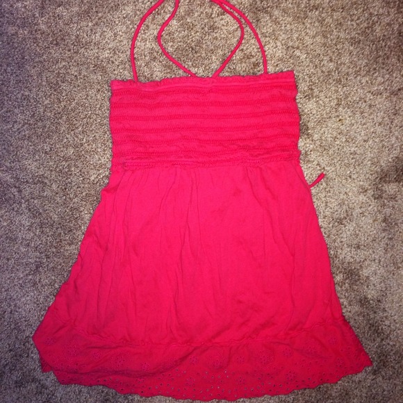 American Eagle Eyelet Hot Pink Tube Halter Top