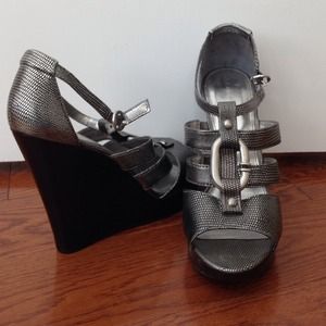 Calvin Klein silver python wedges