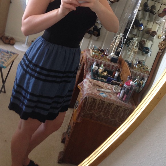 🚫BUNDLED🚫Blue & Black Stripe Fit and Flare Dress - Picture 4 of 4