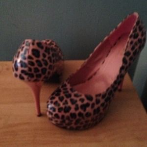 Faux animal print platform pumps