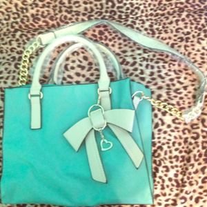 Teal & tan handbag