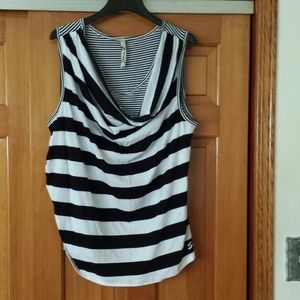 Seven black and white striped tank top