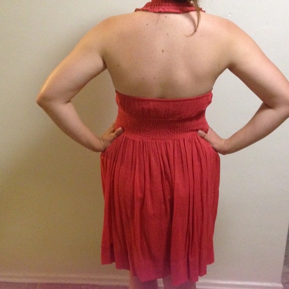 Ruched & Banded Coral BCBG Halter Dress - Picture 4 of 4