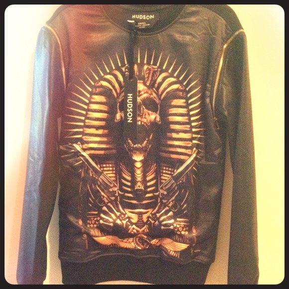 Hudson leather sleeve sweater MENS