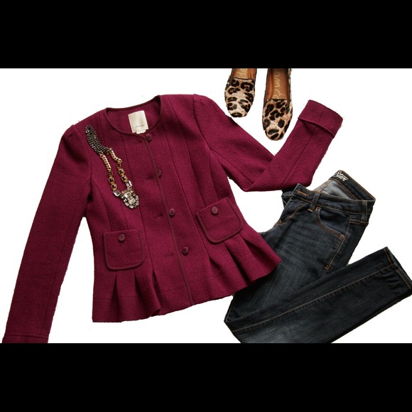 🍂🍂New Anthropologie Magenta peplum jacket S - Picture 3 of 4