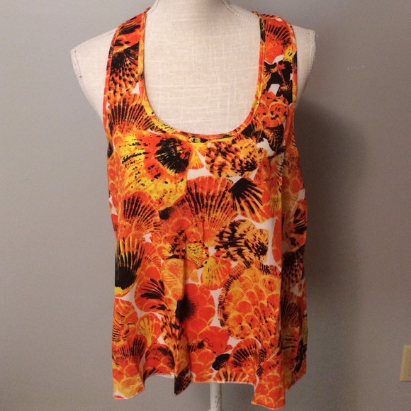 Bright Orange Floral Top - Size Large