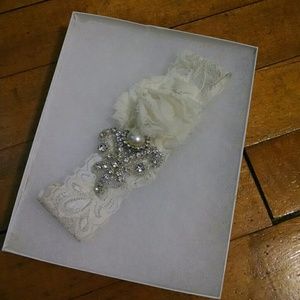 Lace wedding garter with something blue